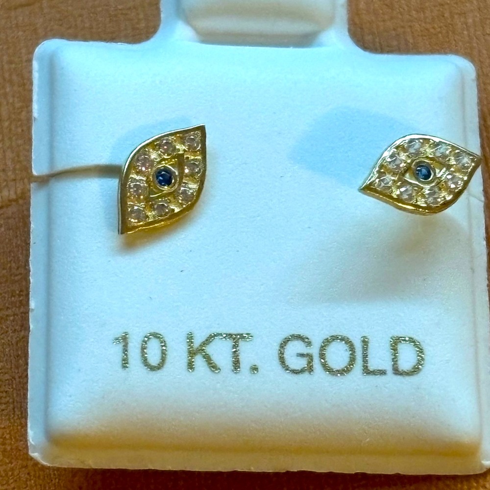 10kt real gold blue evil eye earrings with Sparkling Stones!